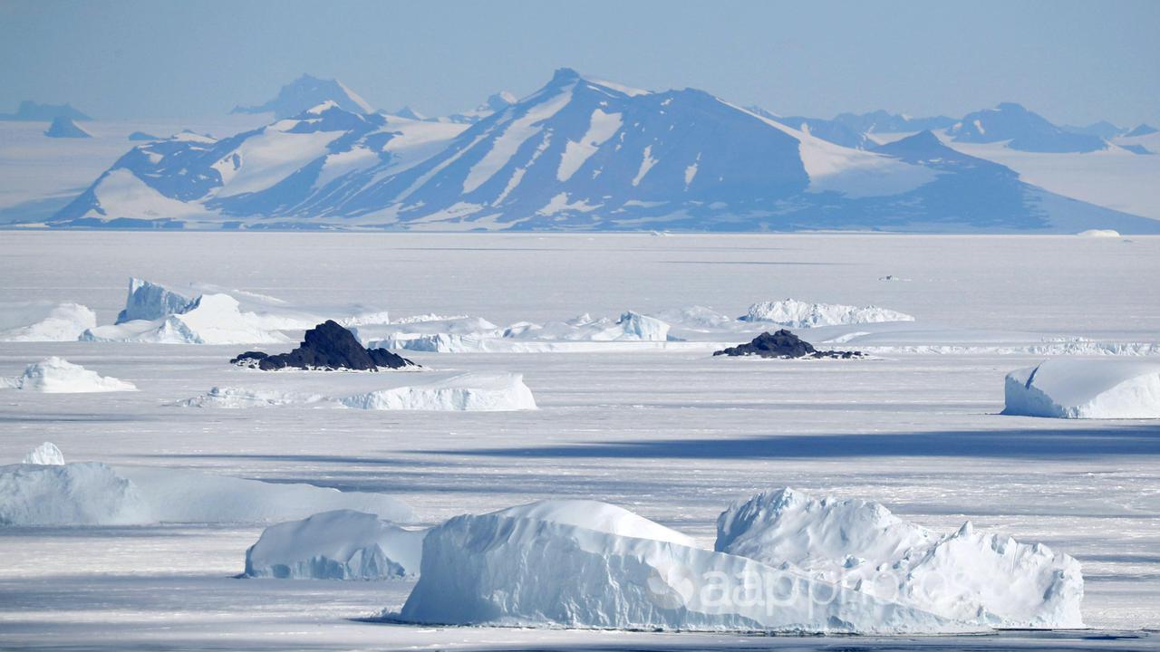 Mountains in Antarctica and ice floating in the sea (file image)
