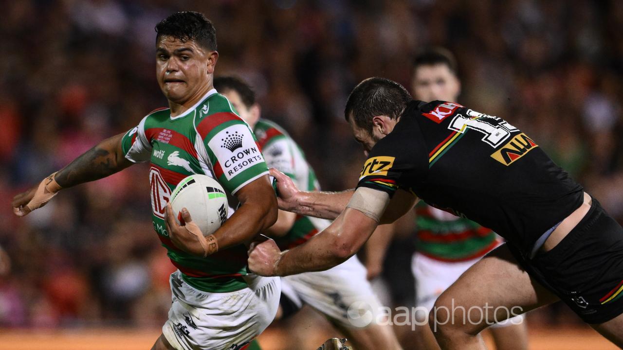 Latrell Mitchell in action against Penrith. 