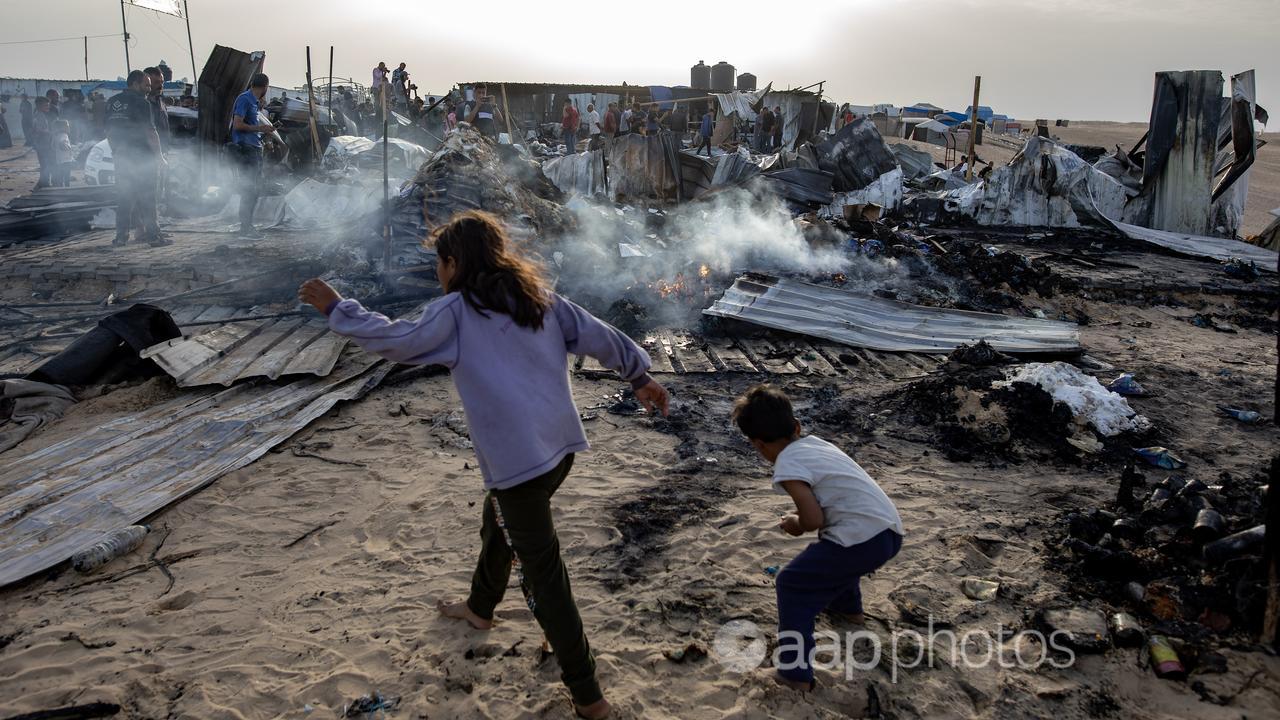 After an Israeli army raid on a camp for displaced people in Rafah