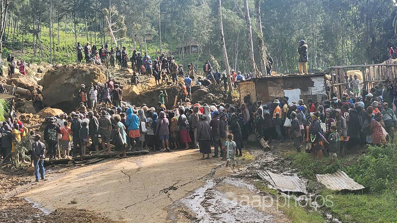 Locals at the landslide site in Enga province, PNG