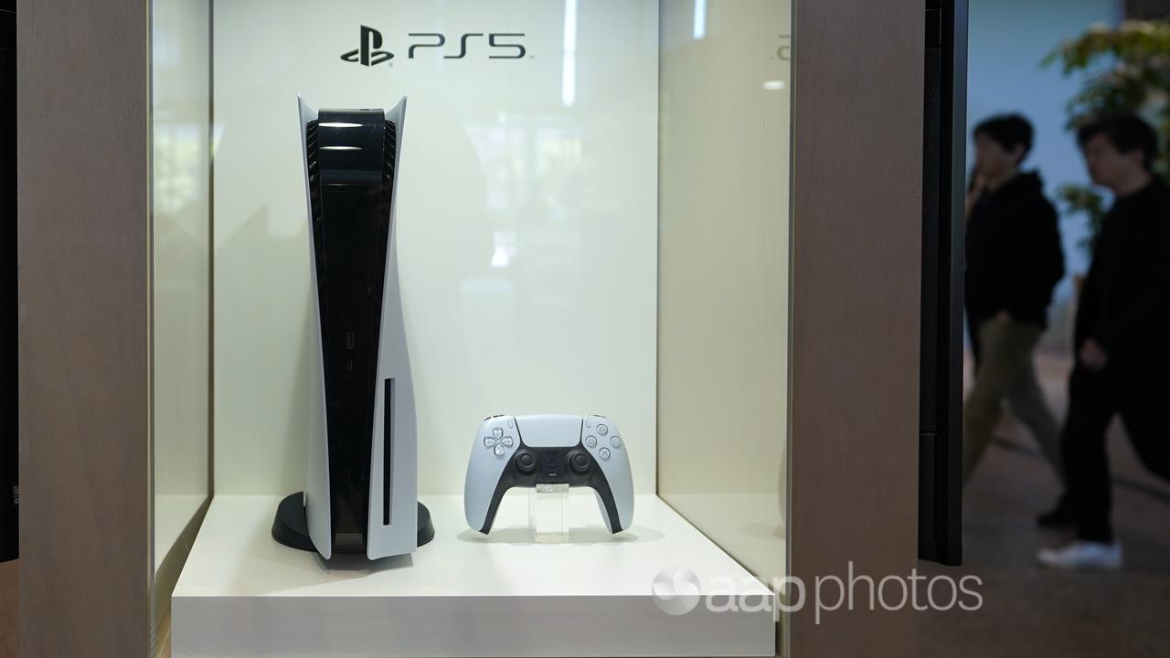 PlayStation 5 displayed at Sony Group headquarters in Tokyo, Japan