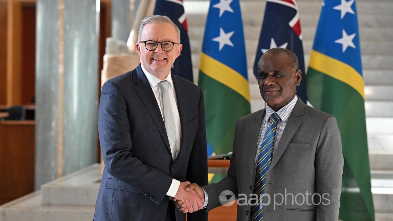 PM Anthony Albanese greets Solomon Islands PM  Jeremiah Manele