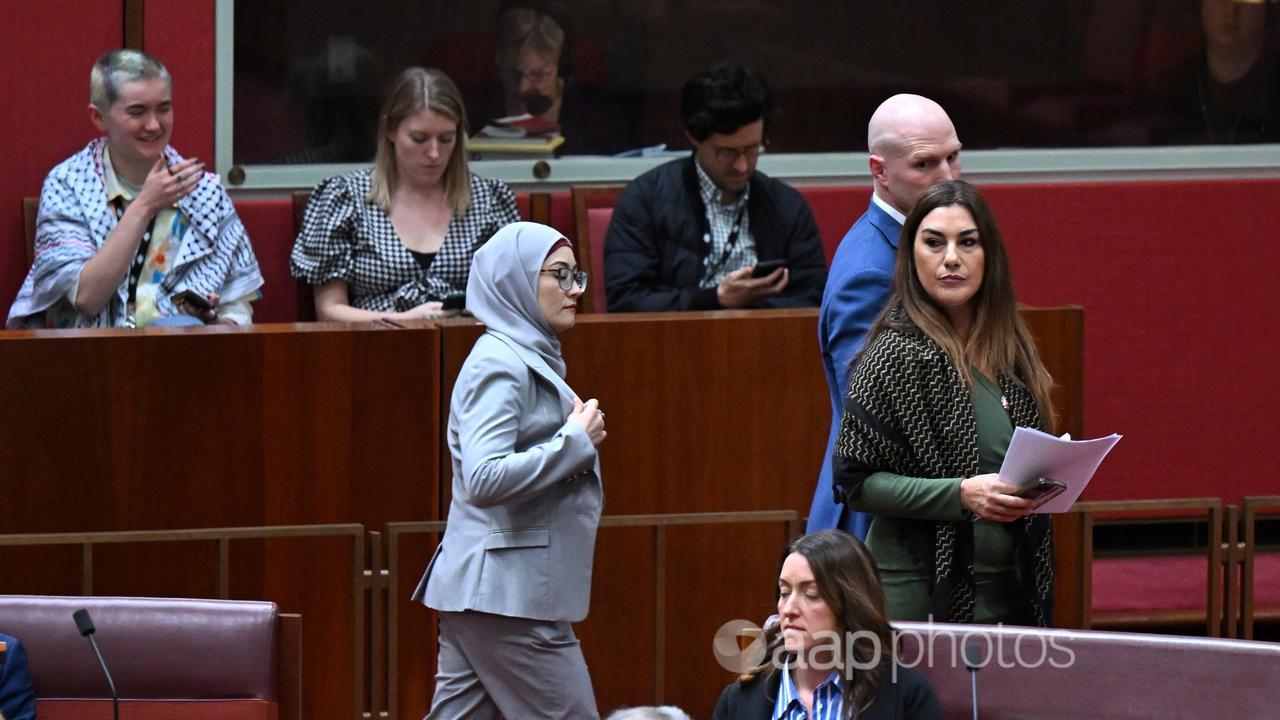 Fatima Payman crosses the floor in the senate.