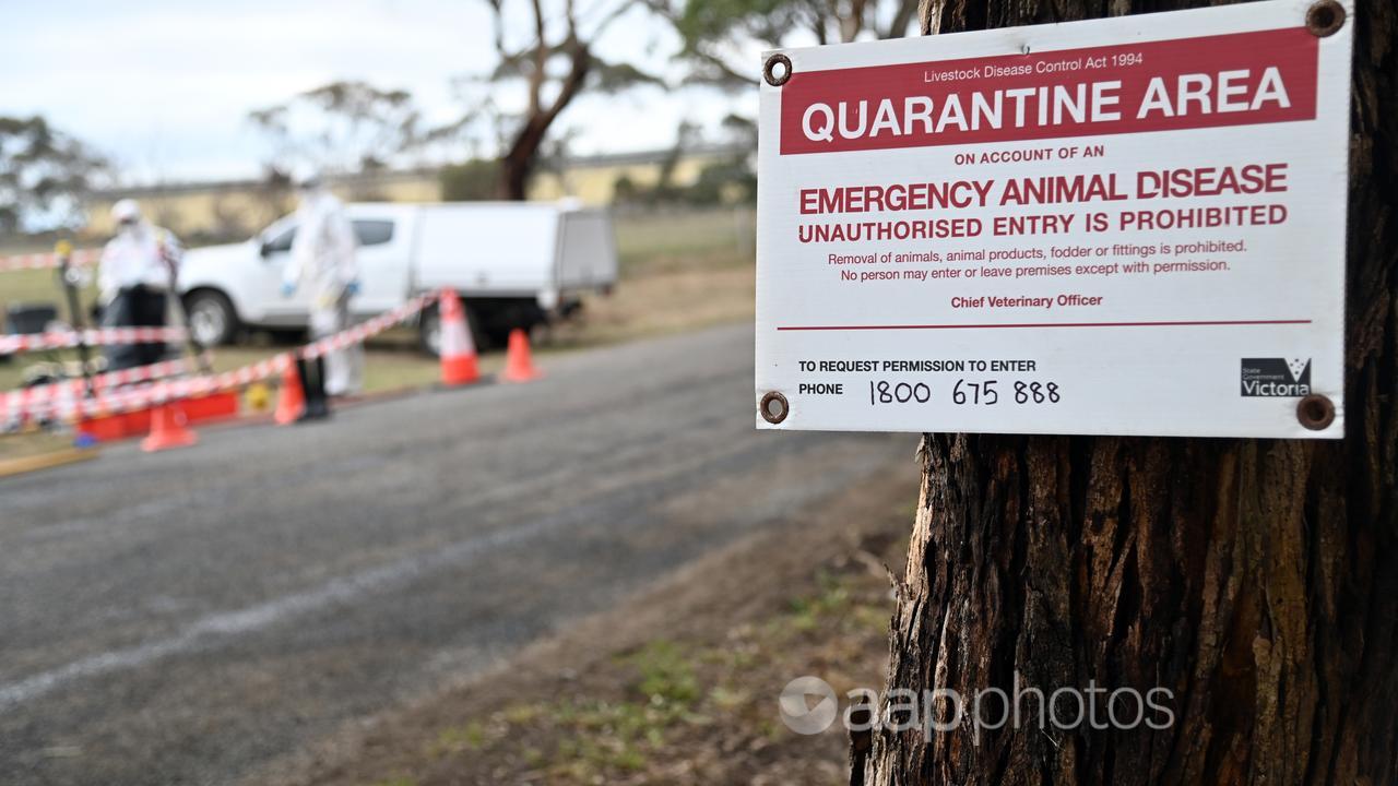 A photo of a bird flu quarantine area sign in Victoria.