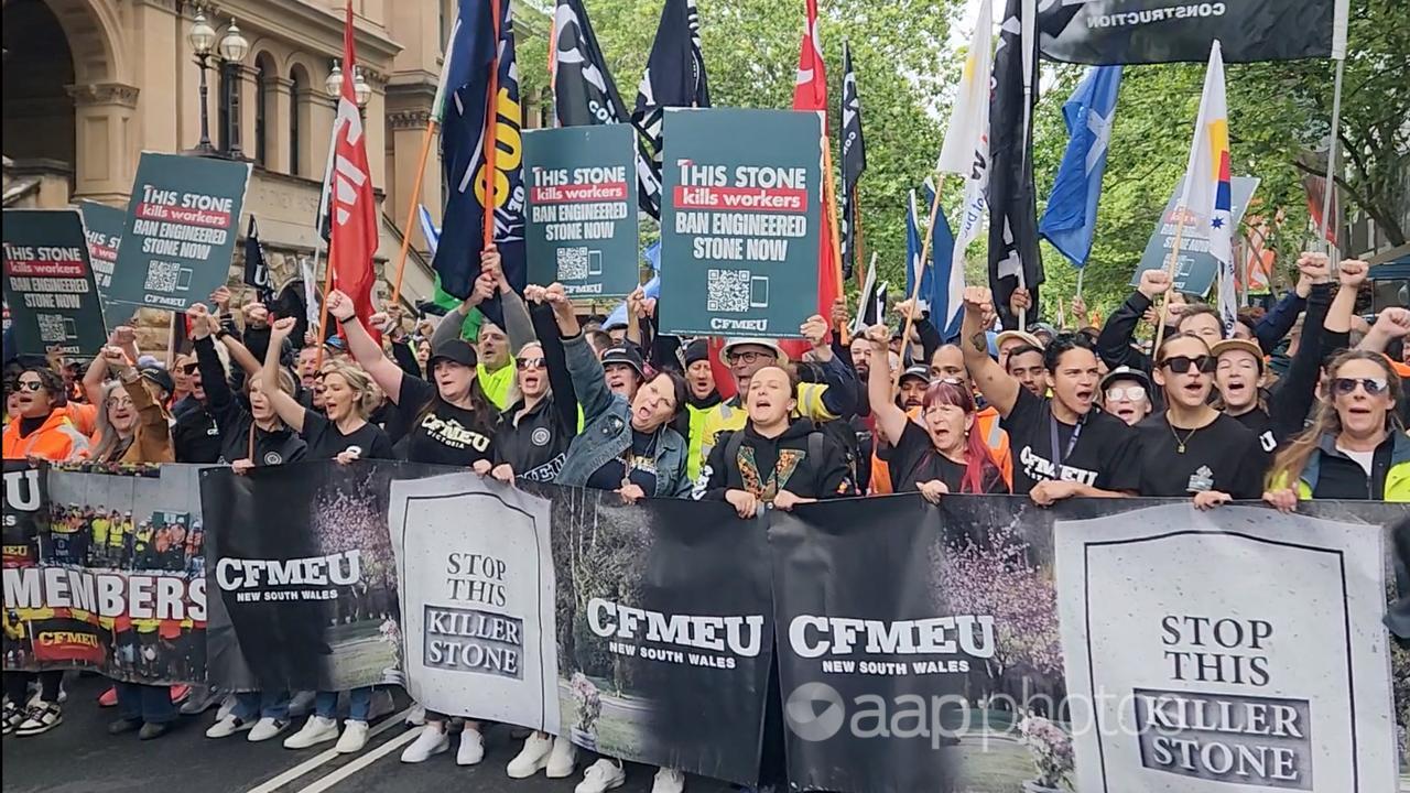 A union protest against engineered stone