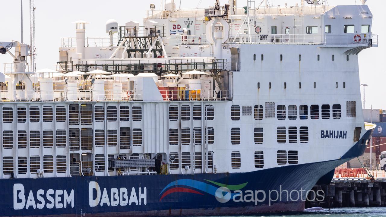 The MV Bahijah is seen in the Port of Fremantle in Perth