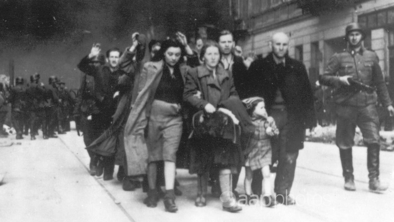 Jews led by German SS soldiers, destruction of the Warsaw Ghetto